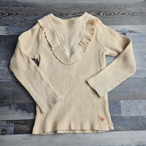 Pink Chicken Long Sleeve Ribbed Top Size 3 Toddler Ruffle At Neck